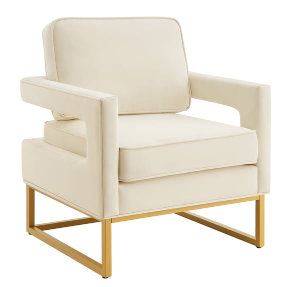 BIGWOO Leisure Single Chair with Open Armrest and Velvet Upholstered Modern Style Accent Armchair, Cream