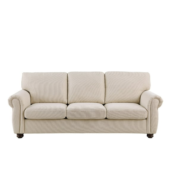 BIGWOO Modern 3-Seaters Sofa for Small Apartment Fabric Chenille Couch with Arm, Sofa Couches with Solid Wood Frame for Living Room,Beige 84.7"x34.7"x33.9"