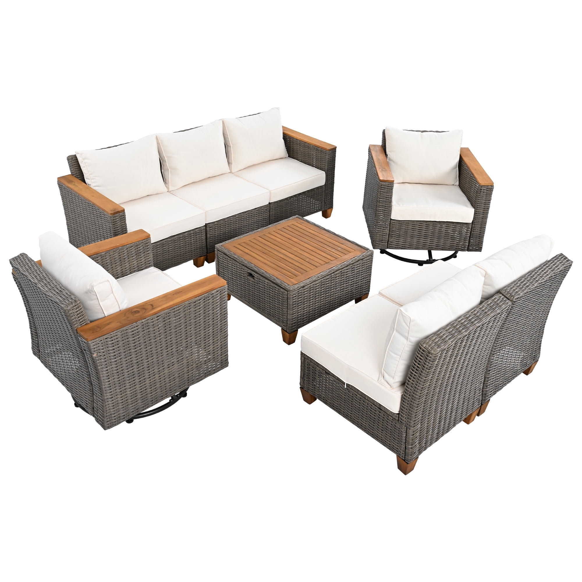 BIGWOO PE Rattan Wicker Outdoor Couch Sofa Set with Thick Cushion, with ...