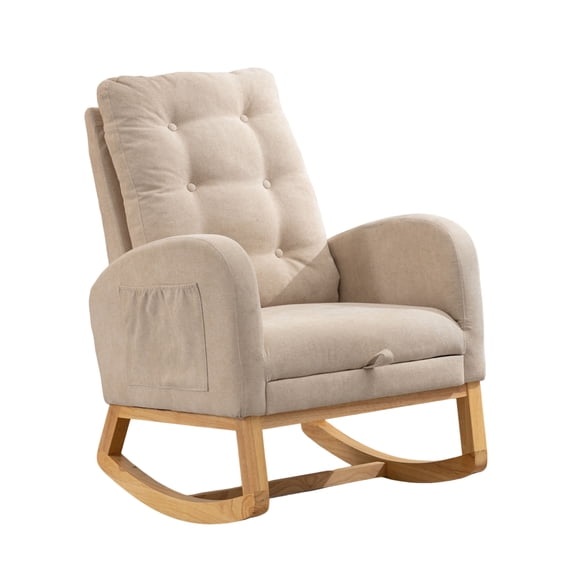 BIGWOO Rocking Chair with Footrest and Rubber Wood Rocking Legs,26.77"D X 38.36"W X 39.76"H Beige