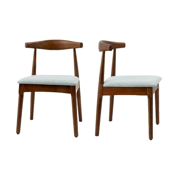 BIGWOO Rubberwood Dining Rooms Chairs with Fabric Upholstered for Kitchen, Walnut Frame and Grey Seat, Set of 2