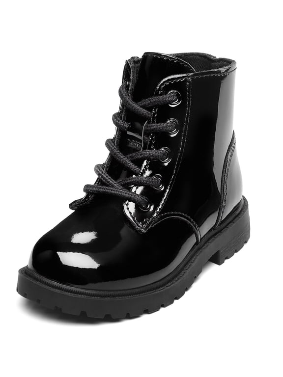 Girls Boots Lace up Side Zipper Combat Boots for Kids Ankle Boots Black 3 Big Kid