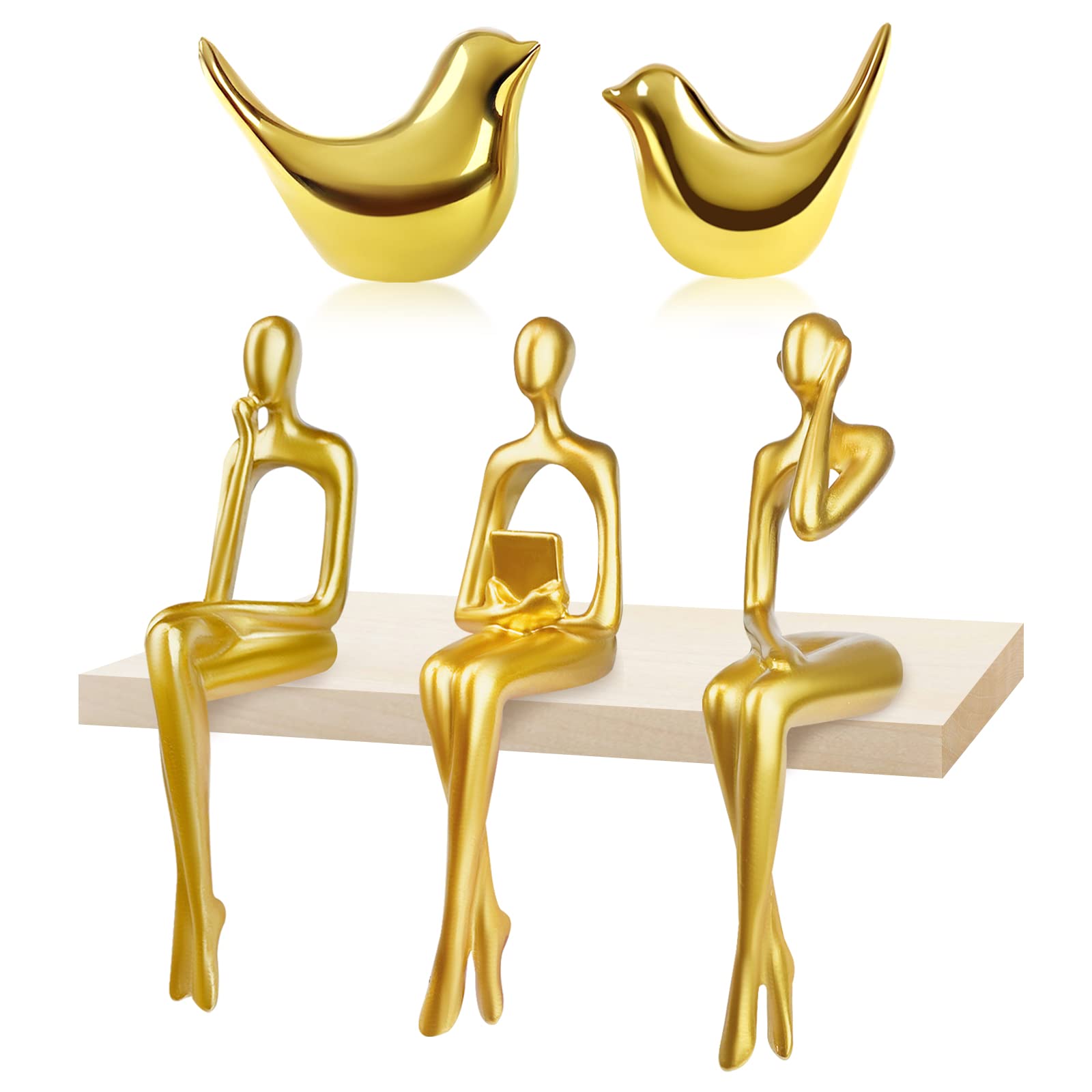 BIHNKT 5Pcs Gold Decor Sitting Thinker Statue Abstract Sculpture