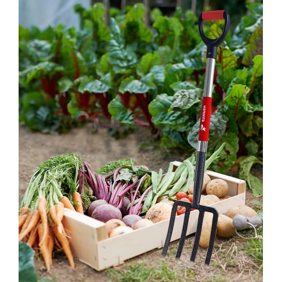 BIHOMIFI Digging Spading Fork Forged Steel with D Grip Handle 41” Premium 4-Tine Spading Digging Fork Sturdy Metal D-Grip Multi-Purpose Virtually Gardening Tool