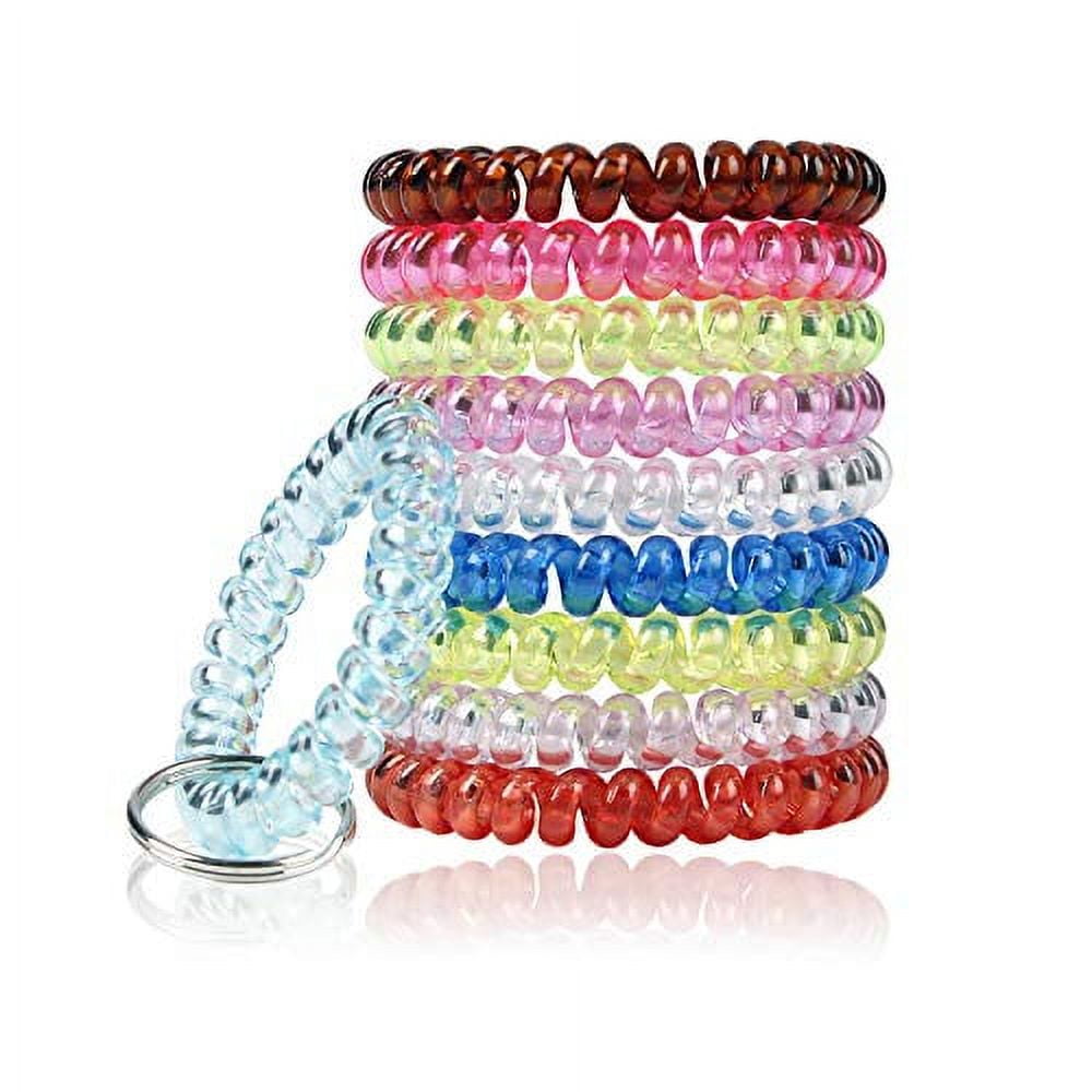 BIHRTC Pack of 10 Colorful Stretchable Plastic Coil Wrist Band Key Ring