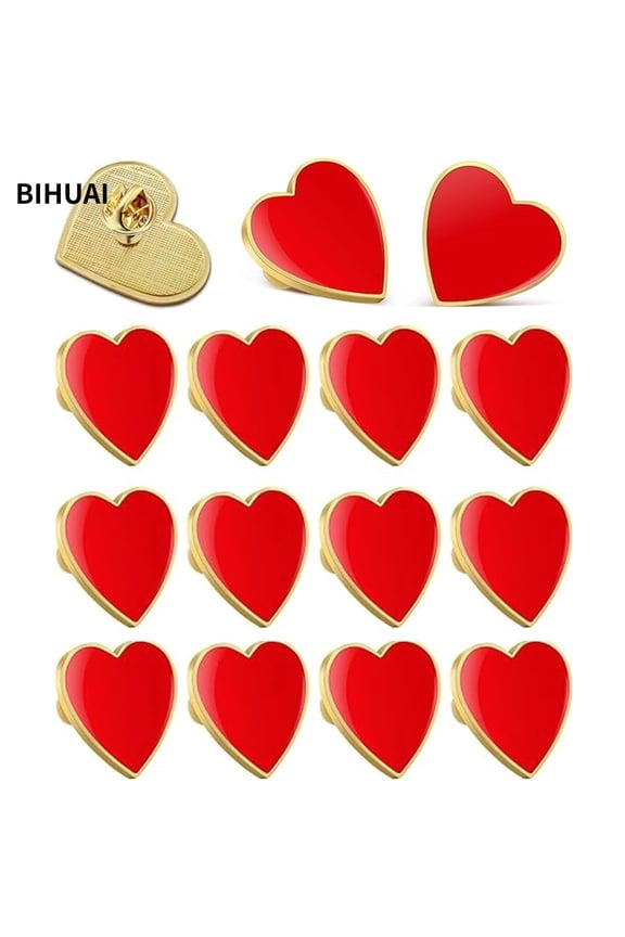 15Pcs Red Heart Love Brooch Pins, Women's Fashion Lapel Pins for Valentine's Day Wedding Party