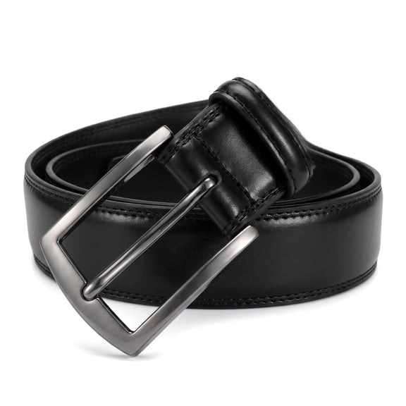 Men's Leather Dress Belt with Single Prong Buckle for Suits, Jeans & Uniform