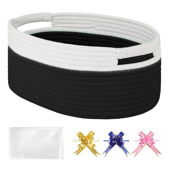 BIHZUA Lightweight Decor Rope Basket, Matching Fabric Ribbon, Desktop Small Item Holder