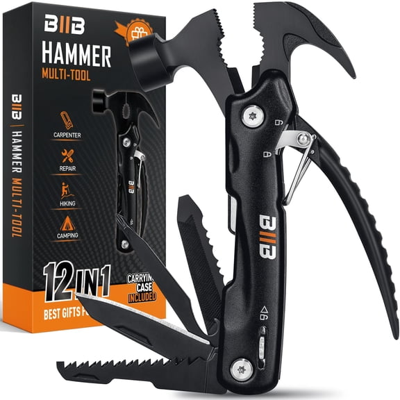 BIIB Gifts for Men, 12 in 1 Hammer Multitool, Anniversary Birthday Gifts for Men, Fathers Day Mens Gifts for Dad Husband, Dad Gifts for Mens Who Have Everything, Camping Essentials Survival Gear Tool