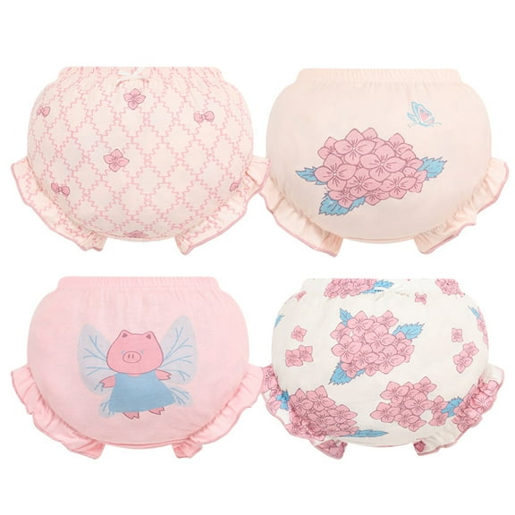 BIIOVENR 4 Pack Diaper Covers Ruffled Bloomers for Baby Girls Triangle Toddler Panties Cotton Underwear