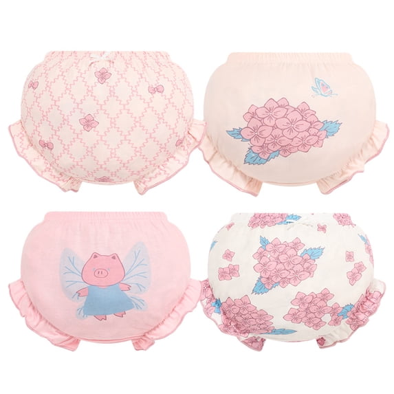 BIIOVENR 4 Pack Diaper Covers Ruffled Bloomers for Baby Girls Triangle Toddler Panties Cotton Underwear