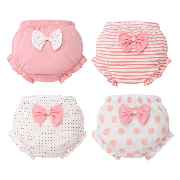 BIIOVENR 4 Pcs Diaper Covers Ruffled Bloomers Panties for Baby Girls Comfortable and Breathable Cotton Underwear Toddler Girls Shorts