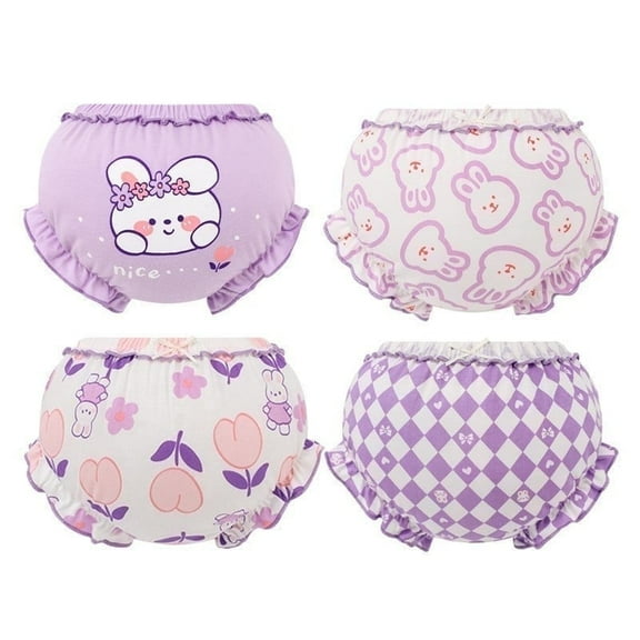 BIIOVENR 4 Pcs Diaper Covers Ruffled Bloomers Panties for Baby Girls 100% Purified Cotton Underwear Toddler Girls Shorts