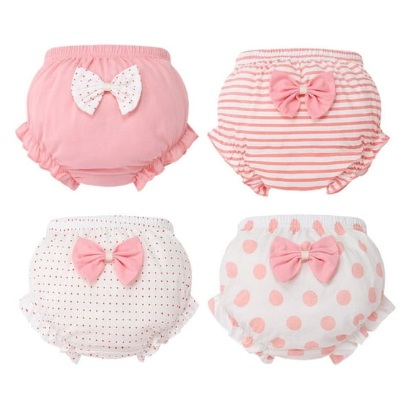 BIIOVENR 4 Pcs Diaper Covers Ruffled Bloomers Panties for Baby Girls Comfortable and Breathable Cotton Underwear Toddler Girls Shorts
