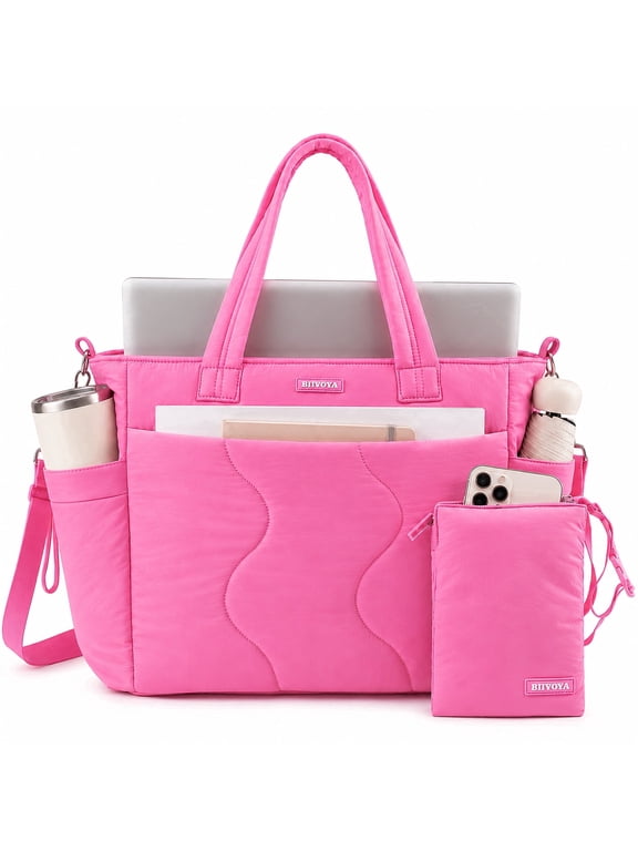 Women's Adult Nylon Solid Tote Bag, 2-Piece Set, Mauve Pink