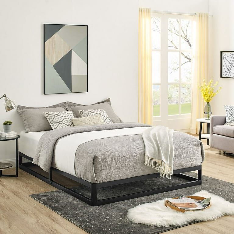 BIKAHOM Harris Platform Metal Bed Frame Queen 9 Inch Under Bed Storage Space Modern Metal Mattress Foundation Slat Support System No Box Spring