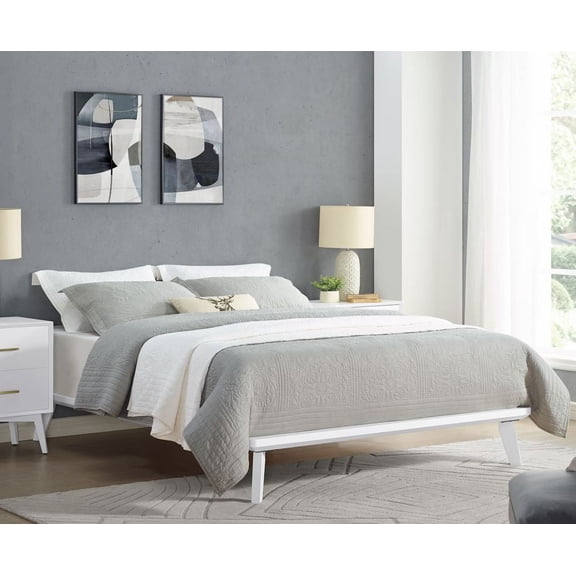 BIKAHOM Luna Wood Platform King Frame, 8.5 Inch Solid Wood Platform Bed with Under Bed Storage Space, No Box Spring Needed, Strong Wooden Slat System, Easy Assembly, Bedroom Furniture, White