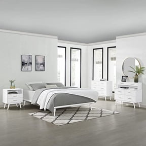 BIKAHOM Mia Wood Platform Full Bed Frame, 8.5 Inch Solid Wood Platform Bed with Under Bed Storage Space, No Box Spring Needed, Strong Wooden Slat System, Easy Assembly, Bedroom Furniture, White