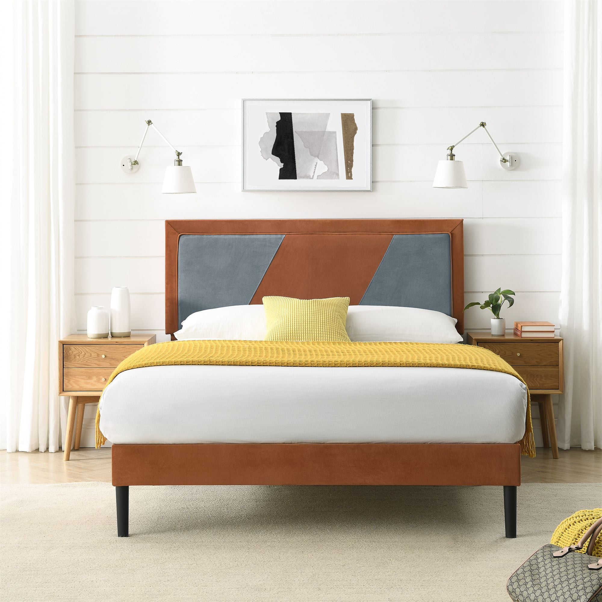 BIKAHOM Platform Queen Bed Frame, Oregon Upholstered with Adjustable