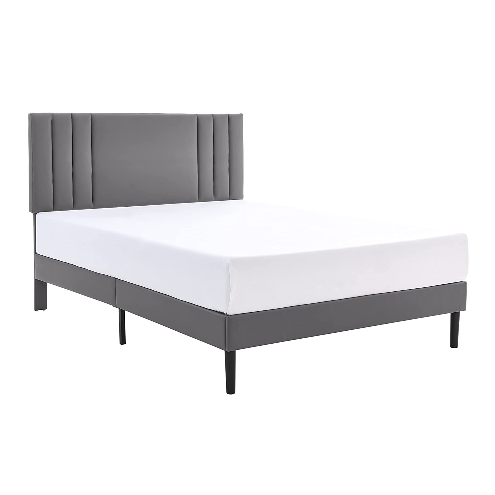 King Gray Faux Leather Tufted Upholstered Platform Bed Frame