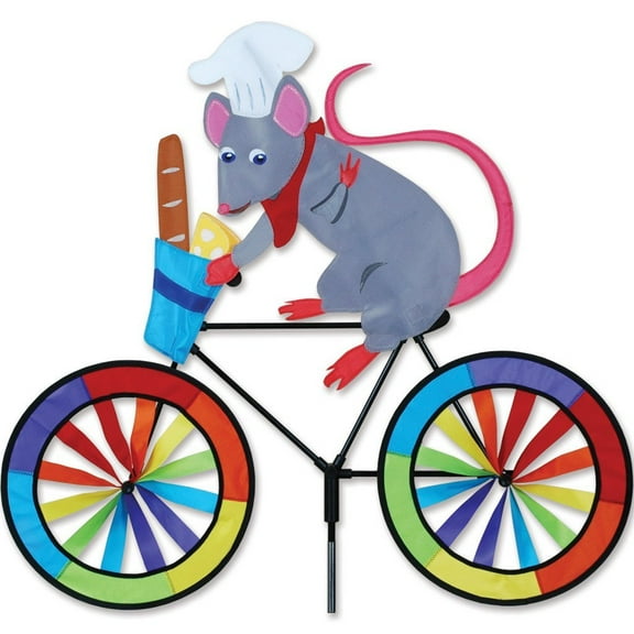 Bike Spinner Rat 30" Quirky Rodent Design, Weather-Resistant Outdoor Decor, Durable & Lightweight for Patios, Yards, and Gardens - Eye-Catching Wind Spinner with Rotating Wheels