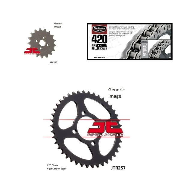 BIKEMASTER 420 Precision Roller Chain Natural, JT Front & Rear Sprocket Kit for Street HONDA C70 1980-1981