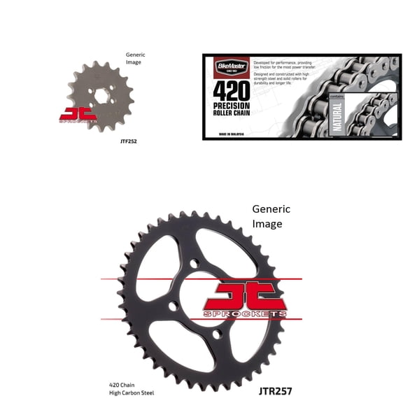 BIKEMASTER 420 Precision Roller Chain Natural, JT Front & Rear Sprocket Kit for Street HONDA C70 1982-1983