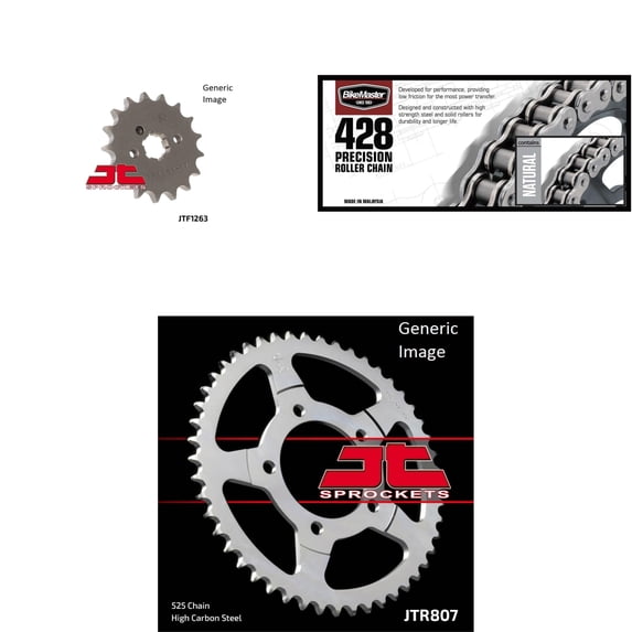 BIKEMASTER 428 Precision Roller Chain Natural, JT Front & Rear Sprocket Kit for Street KAWASAKI G4TR100 1970-1975