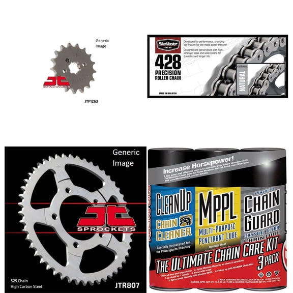 BIKEMASTER 428 Precision Roller Chain Natural with MAXIMA Wax, JT Front & Rear Sprocket Kit for Street KAWASAKI KV100 1976
