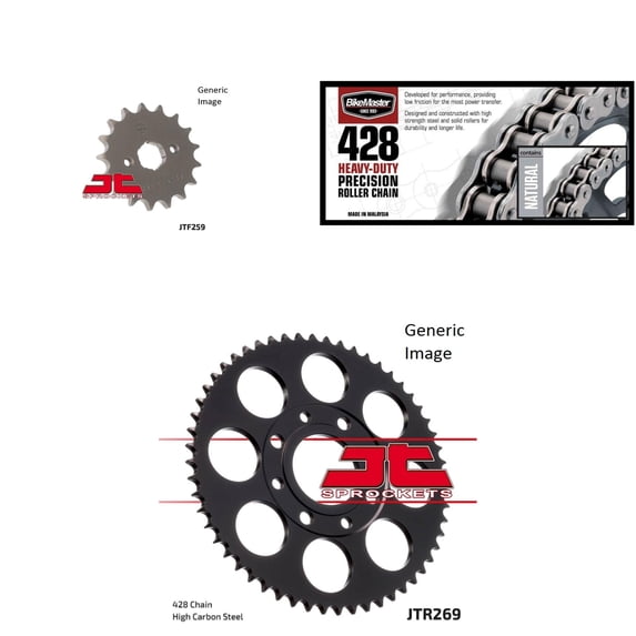 BIKEMASTER 428H Heavy-Duty Precision Roller Chain Natural, JT Front & Rear Sprocket Kit for Street HONDA CM200T 1980-1982