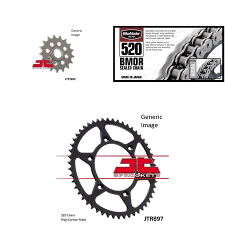 BIKEMASTER 520 BMOR Sealed Chain Natural, JT Front & Rear Sprocket Kit for Street KTM 690 SMC 2008-2011