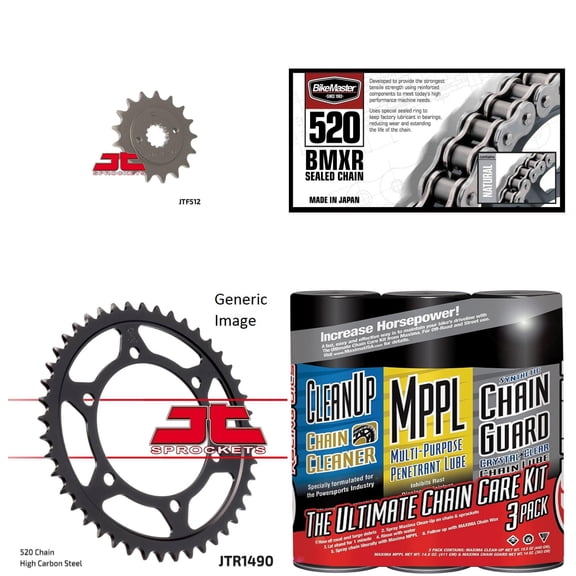 BIKEMASTER 520 BMXR Sealed Chain Natural with MAXIMA Wax, JT Front & Rear Sprocket Kit for Street KAWASAKI EN500 Vulcan 1996-2009