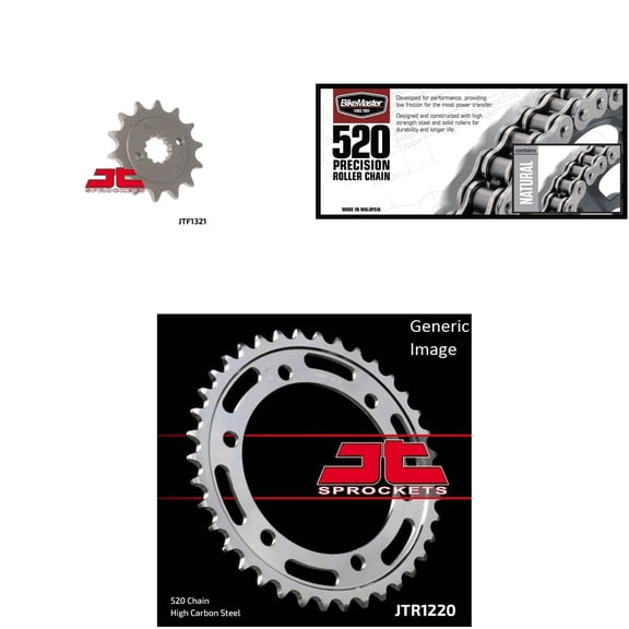 BIKEMASTER 520 Precision Roller Chain Natural, JT Front & Rear Sprocket Kit for Street HONDA CBR250R 2011-2013