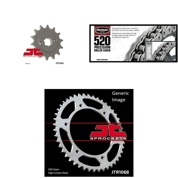 BIKEMASTER 520 Precision Roller Chain Natural, JT Front & Rear Sprocket Kit for Street HYOSUNG GT250 Comet 2006-2010