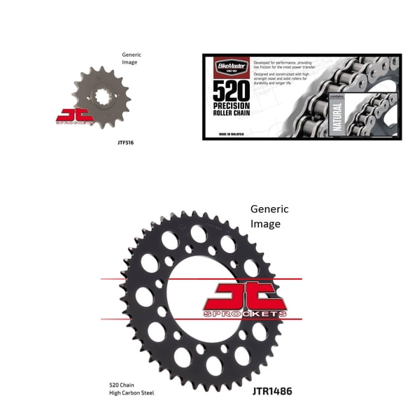 BIKEMASTER 520 Precision Roller Chain Natural, JT Front & Rear Sprocket Kit for Street KAWASAKI EX250 Ninja 1986-1987