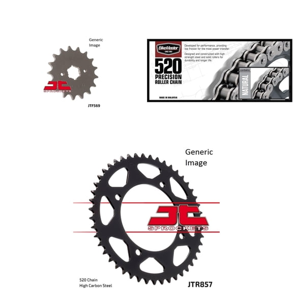BIKEMASTER 520 Precision Roller Chain Natural, JT Front & Rear Sprocket Kit for Street YAMAHA XV250 Virago 1995-2007