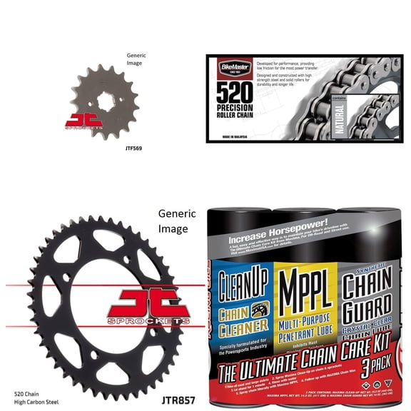 BIKEMASTER 520 Precision Roller Chain Natural with MAXIMA Wax, JT Front & Rear Sprocket Kit for Street YAMAHA XV250C V-Star 250 2008-2016