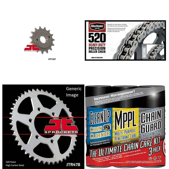 BIKEMASTER 520H Heavy-Duty Precision Roller Chain Gold with MAXIMA Wax, JT Front & Rear Sprocket Kit for Street KAWASAKI ZX600 Ninja ZX-6RR 2005-2006