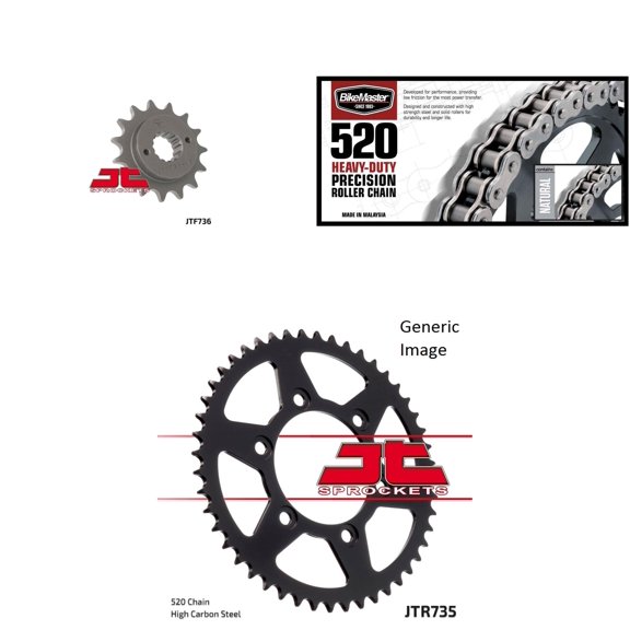 BIKEMASTER 520H Heavy-Duty Precision Roller Chain Natural, JT Front & Rear Sprocket Kit for Street DUCATI 620 Monster ie 2005-2006