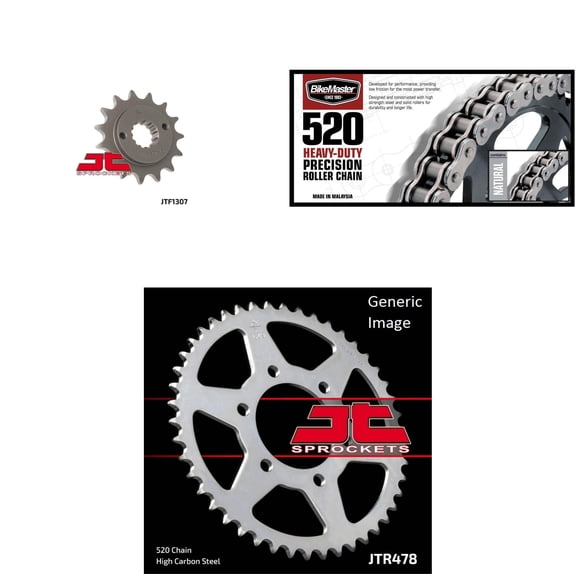 BIKEMASTER 520H Heavy-Duty Precision Roller Chain Natural, JT Front & Rear Sprocket Kit for Street KAWASAKI ZX600 Ninja ZX-6RR 2005-2006