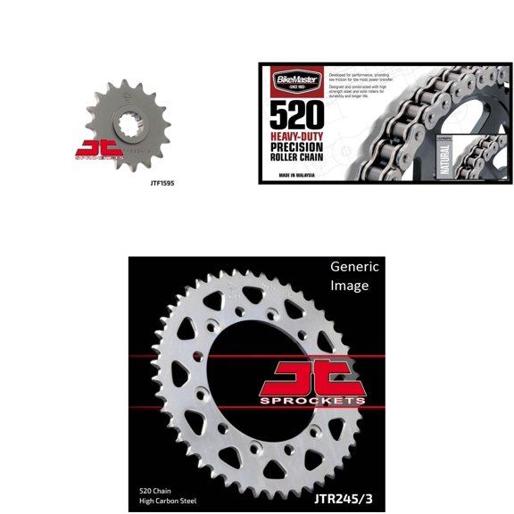 BIKEMASTER 520H Heavy-Duty Precision Roller Chain Natural, JT Front & Rear Sprocket Kit for Street YAMAHA FZ6R 2009-2016