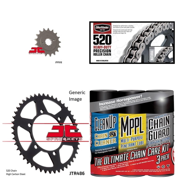 BIKEMASTER 520H Heavy-Duty Precision Roller Chain Natural with MAXIMA Wax, JT Front & Rear Sprocket Kit for Street KAWASAKI EX500D Ninja 1994-2009