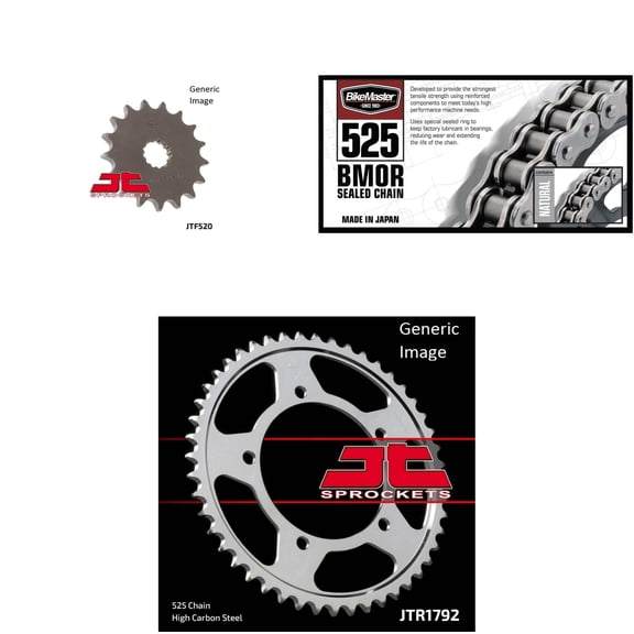 BIKEMASTER 525 BMOR Sealed Chain Natural, JT Front & Rear Sprocket Kit for Street SUZUKI GSX-R600 2001-2005