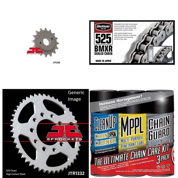BIKEMASTER 525 BMXR Sealed Chain Green with MAXIMA Wax, JT Front & Rear Sprocket Kit for Street HONDA Shadow, VT600CD (VLX) 1993-2007