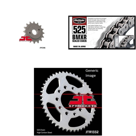 BIKEMASTER 525 BMXR Sealed Chain Red, JT Front & Rear Sprocket Kit for Street HONDA VT600C 1989-2007