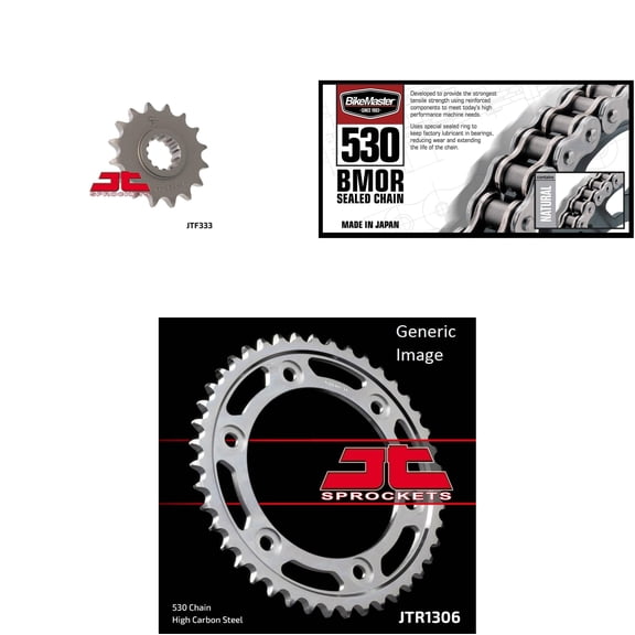 BIKEMASTER 530 BMOR Sealed Chain Natural, JT Front & Rear Sprocket Kit for Street HONDA CBR1000RR 2008-2016
