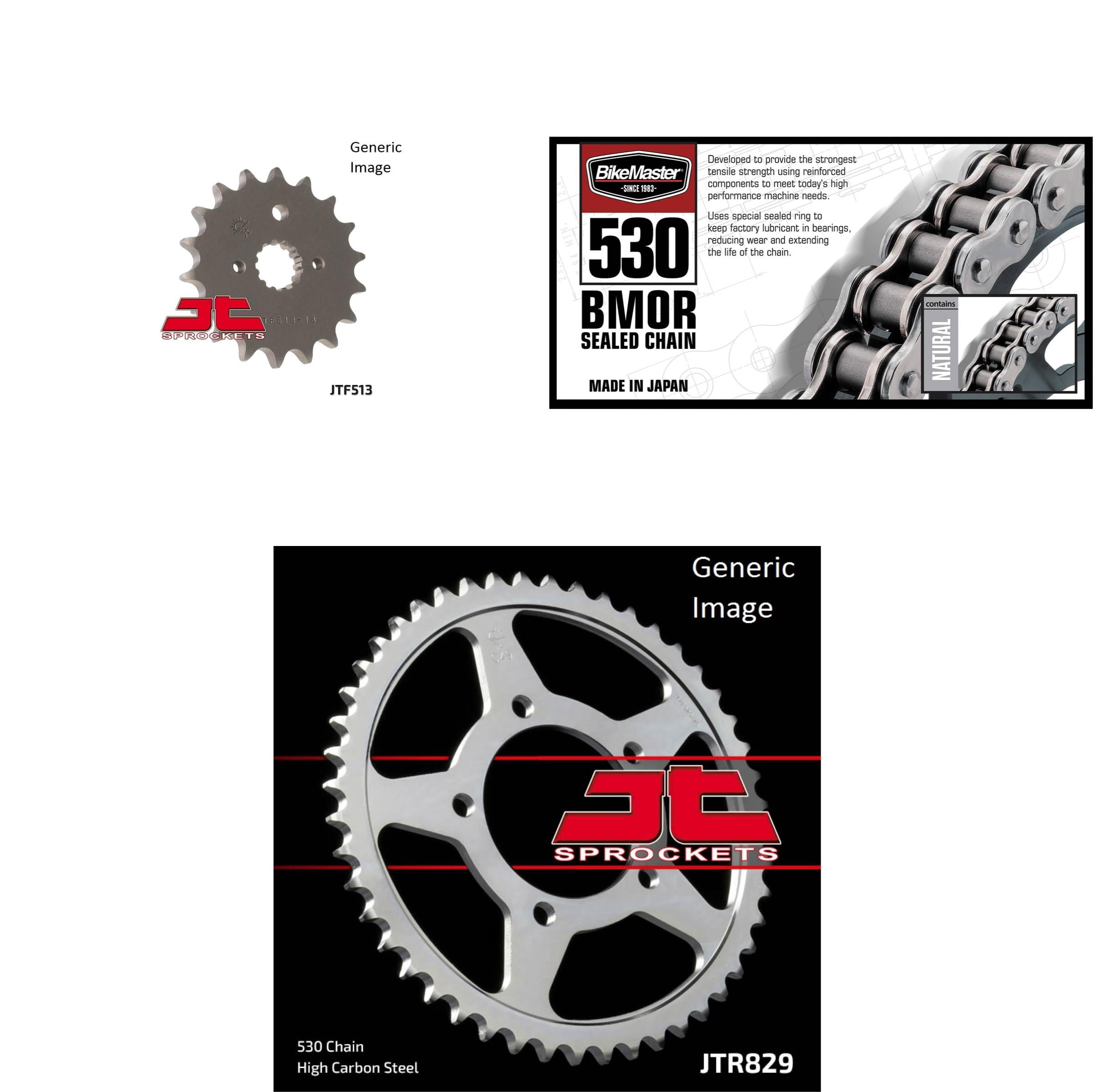 BIKEMASTER 530 BMOR Sealed Chain Natural, JT Front & Rear Sprocket Kit for Street SUZUKI GSX750F Katana 1998-2006