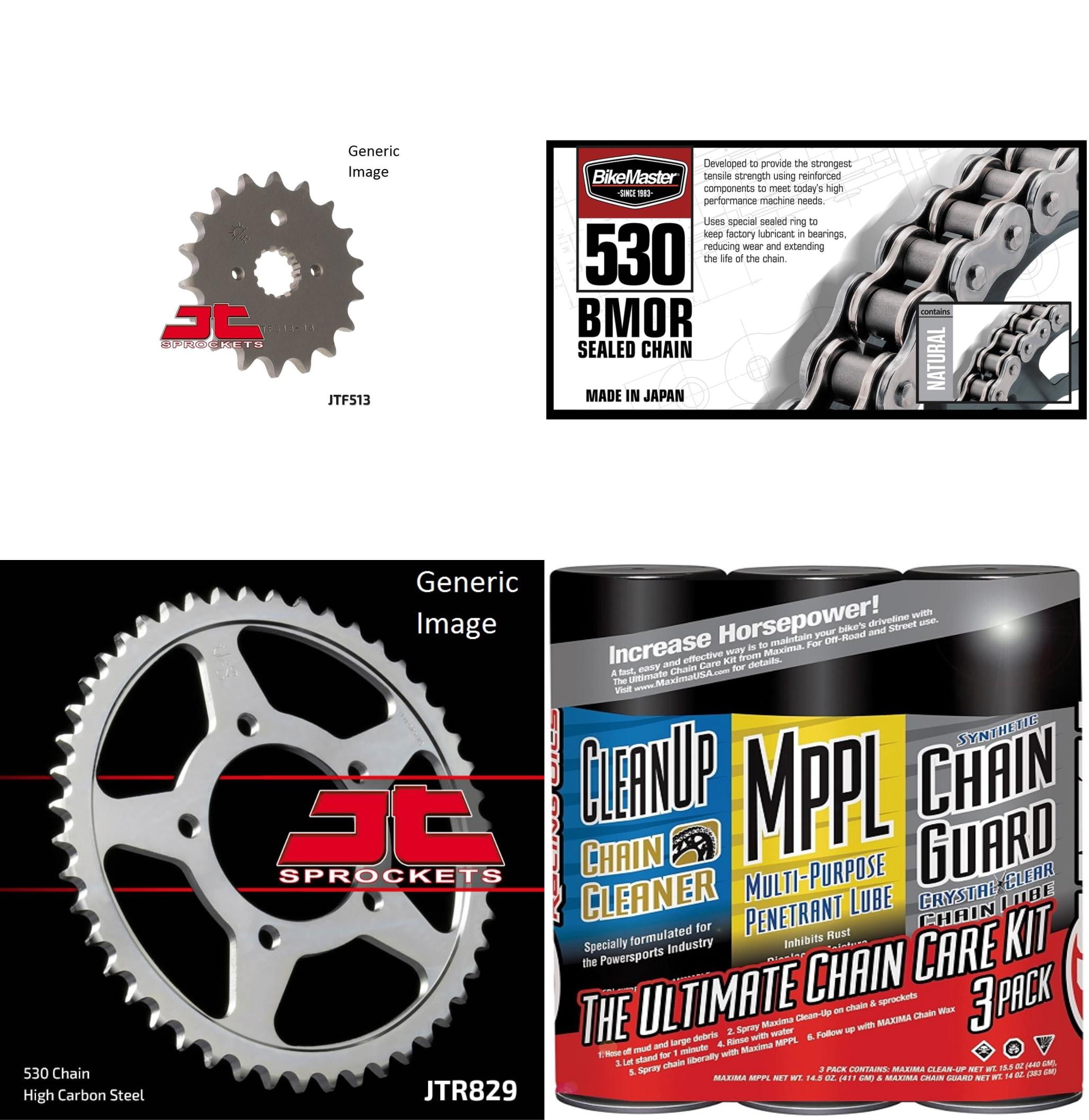 BIKEMASTER 530 BMOR Sealed Chain Natural with MAXIMA Wax, JT Front & Rear Sprocket Kit for Street SUZUKI GSX600F Katana 1989-1991