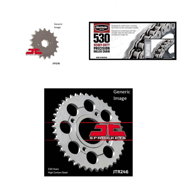 BIKEMASTER 530H Heavy-Duty Precision Roller Chain Natural, JT Front & Rear Sprocket Kit for Street HONDA CM400T 1979-1981