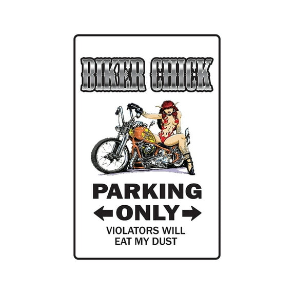 BIKER CHICK Aluminum Sign parking Aluminum Signs motorcycle hog bike Harley Yamaha rider | Indoor/Outdoor | 10" Tall
